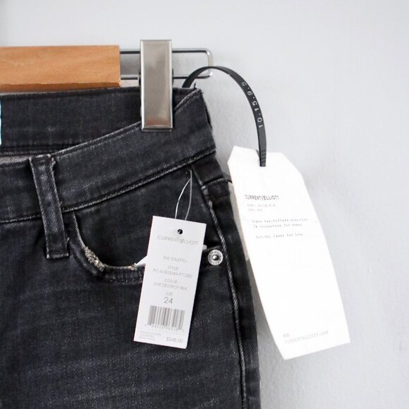 Current Elliott The Stiletto Skinny Jeans Ripped Knee Distressed Denim Black - Picture 7 of 13